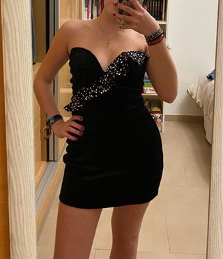 Vestido fiesta Bershka negro lentejuelas XS