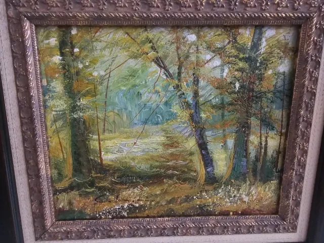 Cuadro óleo paisaje 50x45 marco madera