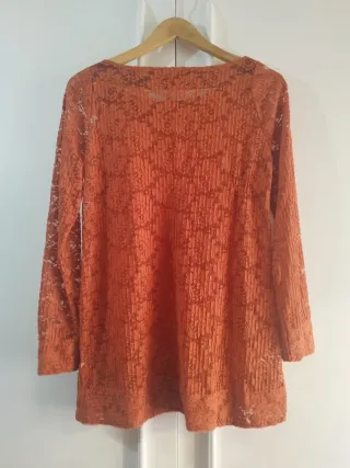 Blusa naranja manga larga transparente