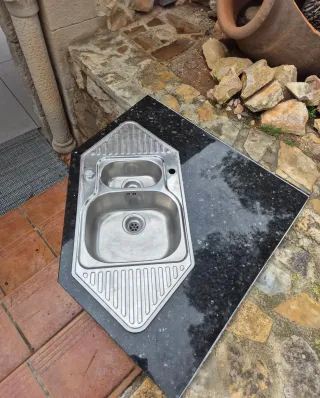 Lavabo con doble seno INOX, PIEDRA MARMOL