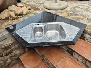 Lavabo con doble seno INOX, PIEDRA MARMOL