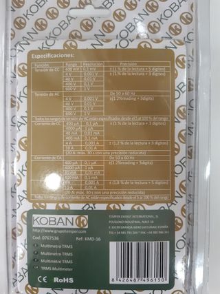 Herramienta Especializada Multímetro Digital Koban KMD-16 0