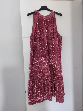 Vestido lentejuelas rosa halter