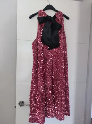 Vestido lentejuelas rosa halter
