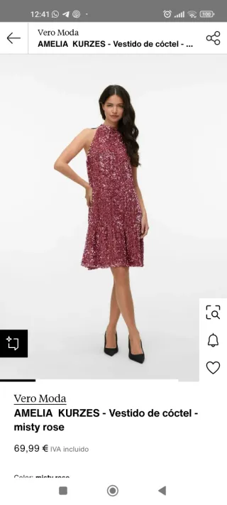 Vestido lentejuelas rosa halter