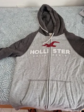 Sudadera Hollister Gris y Roja Cremallera