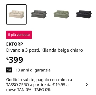 Divano 3 posti EKTORP IKEA beige tessuto
