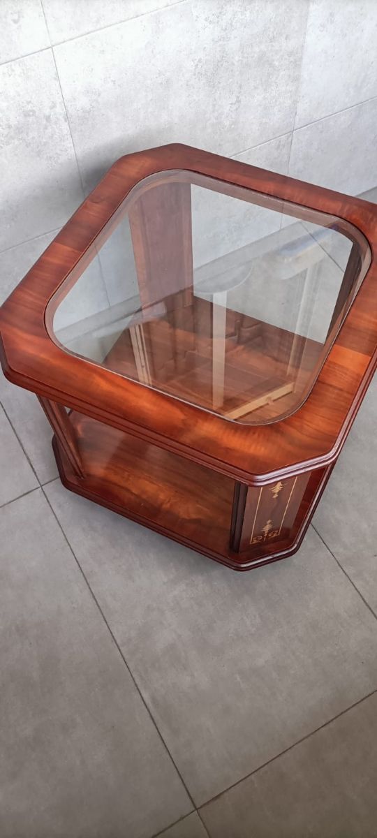 Mesa auxiliar madera y cristal