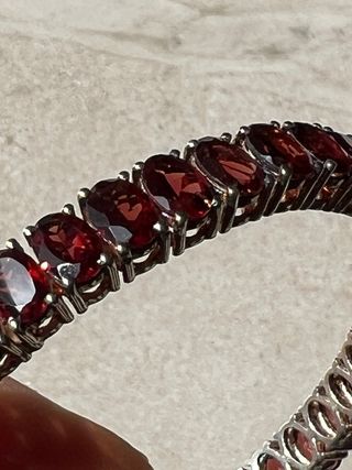 Pulsera Plata Ley Granates Ovalados