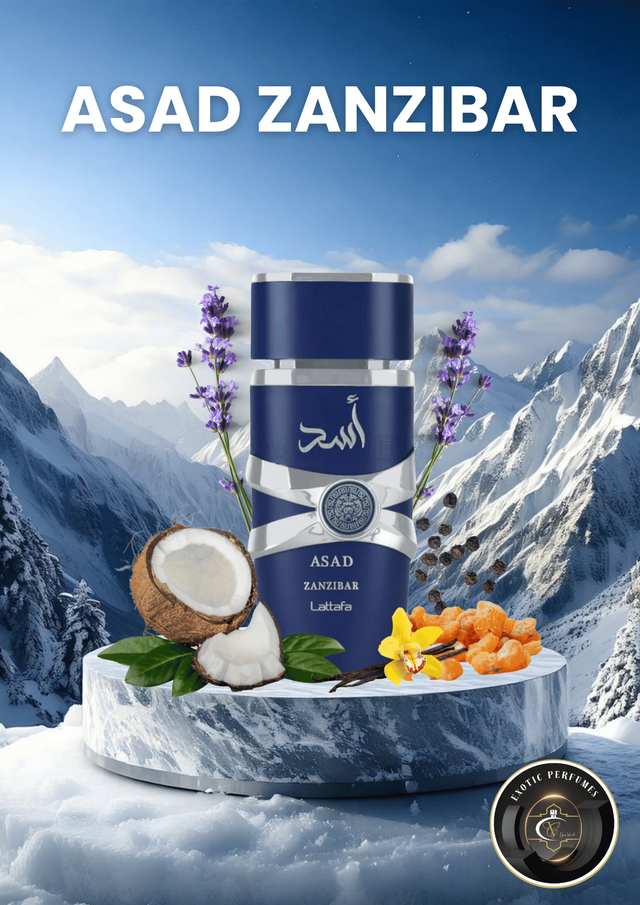 Asad Zanzibar Lattafa Perfume Árabe Azul/Plateado