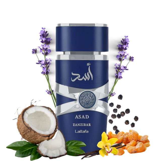 Asad Zanzibar Lattafa Perfume Árabe Azul/Plateado