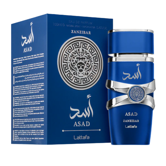 Asad Zanzibar Lattafa Perfume Árabe Azul/Plateado