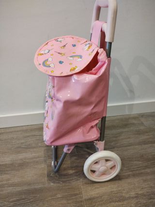 Carrito de la compra rosa unicornios y arcoíris