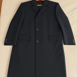 Elegante abrigo lana cashmere azul marino
