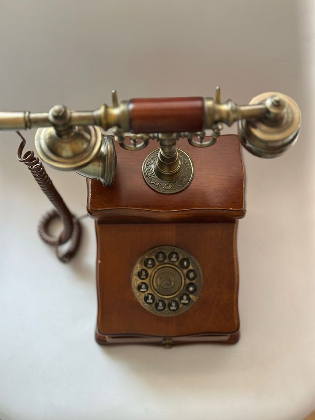 Teléfono Antiguo Mesa Madera y Bronce