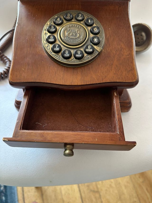 Teléfono Antiguo Mesa Madera y Bronce