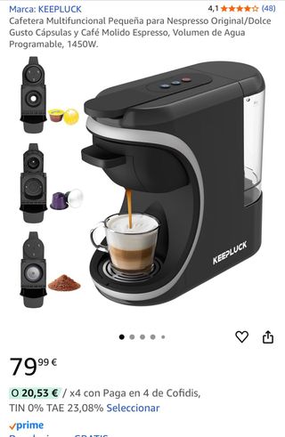 Cafetera Nespresso, dolce gusto y cafe molido