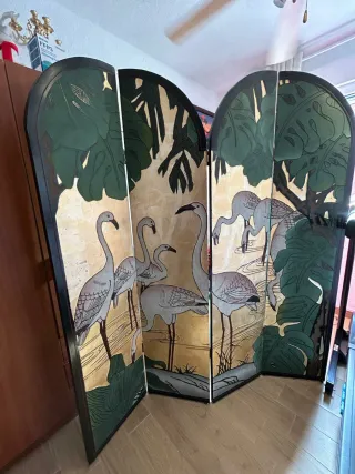 Biombo decorativo flamencos y hojas