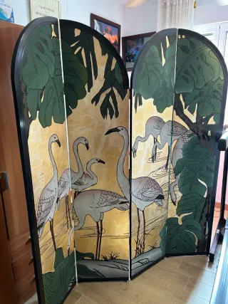 Biombo decorativo flamencos y hojas