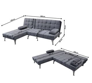 Sofá Cama Chaise Longue Gris 198cm