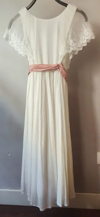 Vestido blanco niña con fajín rosa talla 11 