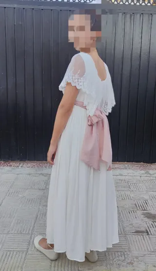 Vestido blanco niña con fajín rosa talla 11 