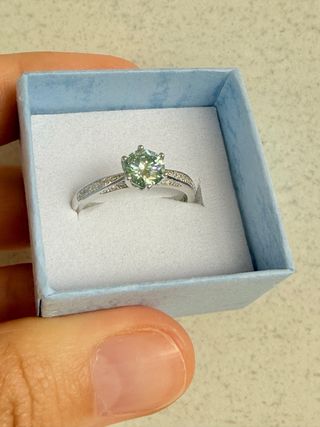 Anillo Plata 925 Moissanita azul verde 1ct