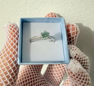 Anillo Plata 925 Moissanita azul verde 1ct