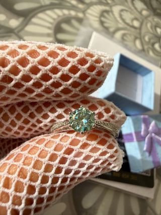 Anillo Plata 925 Moissanita azul verde 1ct