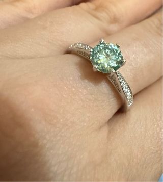 Anillo Plata 925 Moissanita azul verde 1ct