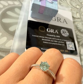 Anillo Plata 925 Moissanita azul verde 1ct