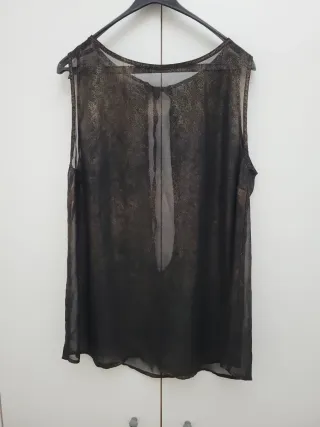 Top Mango Transparente Dorado Talla L