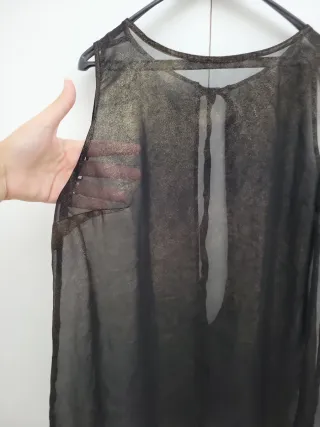 Top Mango Transparente Dorado Talla L