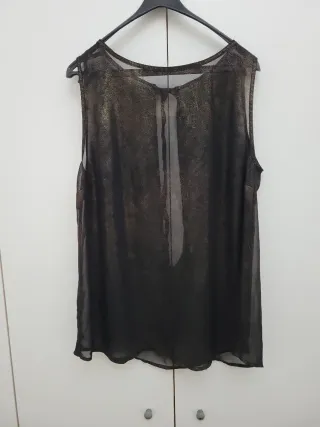 Top Mango Transparente Dorado Talla L
