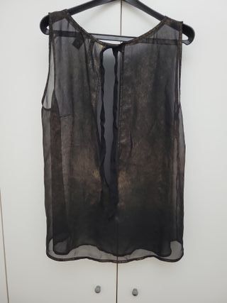 Top Mango Transparente Dorado Talla L
