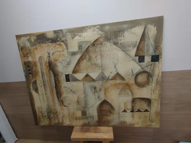 Quadro astratto grande beige e marrone