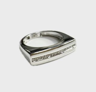 **Anillo tiara plana de oro blanco 18K con diamantes, T 14