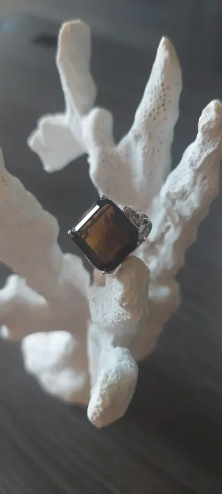 Anillo Cuarzo Ahumado con plata s925 