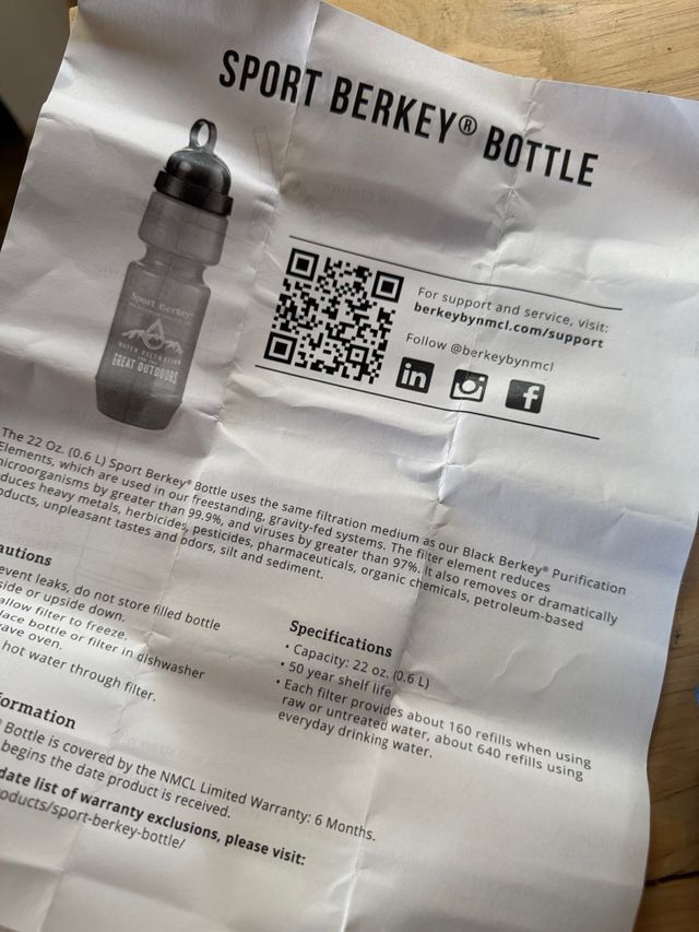 Botella Deportiva Berkey Agua Filtrada