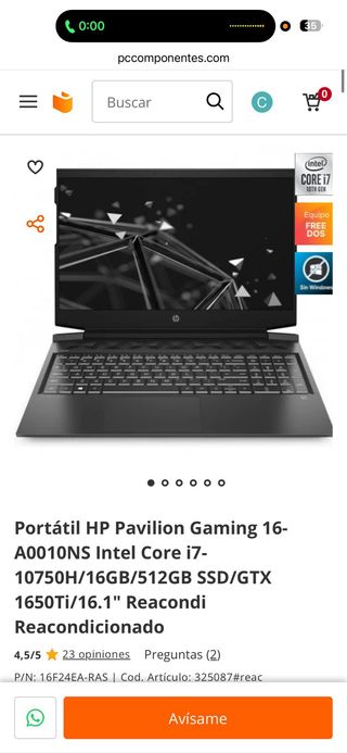 Portátil HP Pavilion Gaming 16
