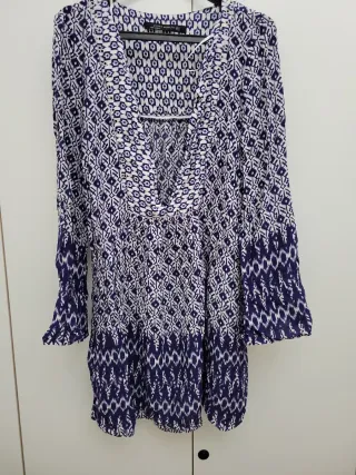 Blusa Zara Talla M Estampado Azul Blanco