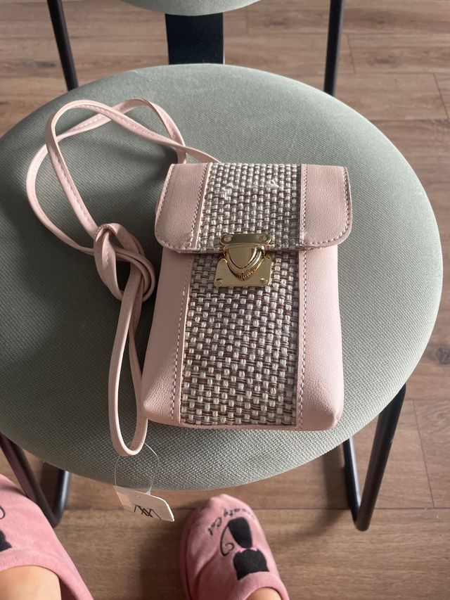 Bolso pequeño rosa y beige