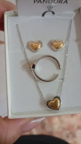 Conjunto Pandora Corazón Dorado y Plateado