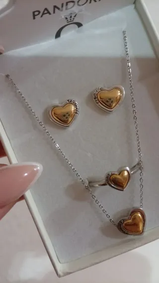 Conjunto Pandora Corazón Dorado y Plateado