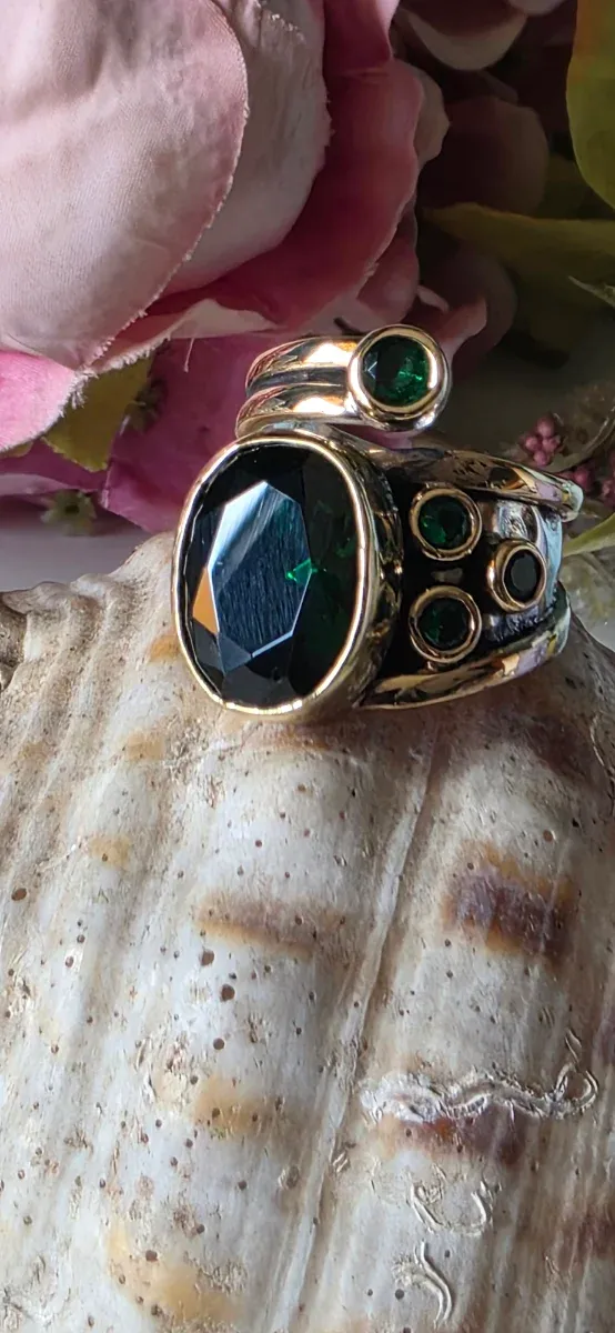 Anillo Sultán Plata con Piedra Verde