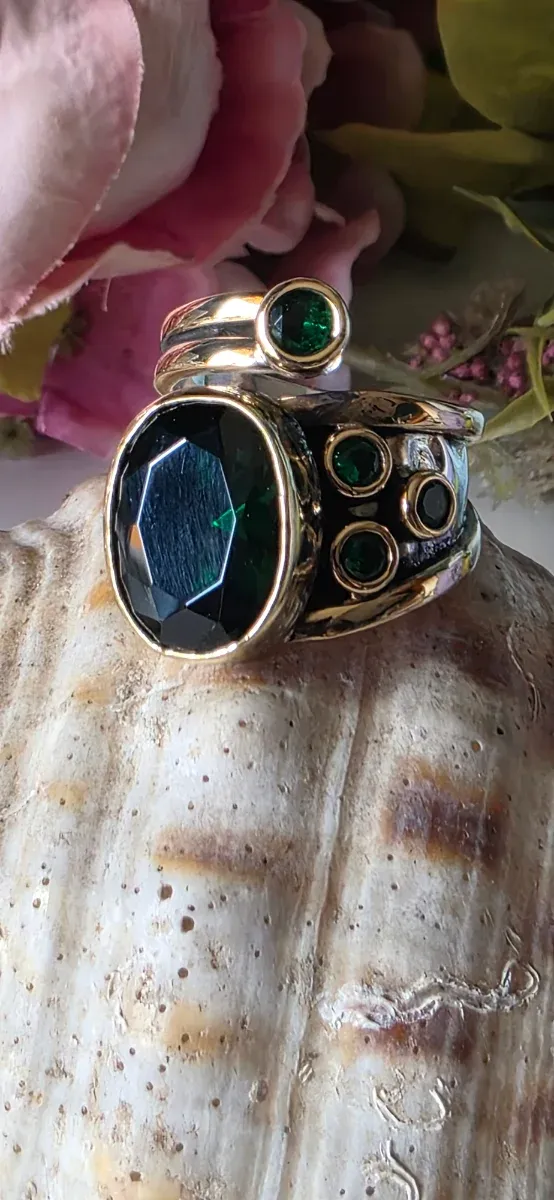 Anillo Sultán Plata con Piedra Verde
