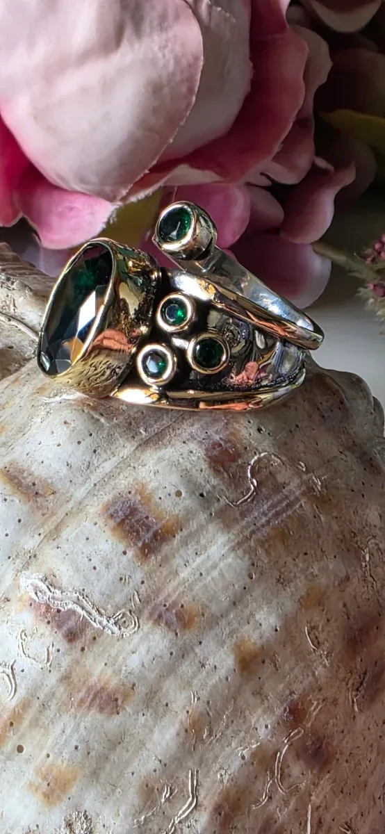 Anillo Sultán Plata con Piedra Verde