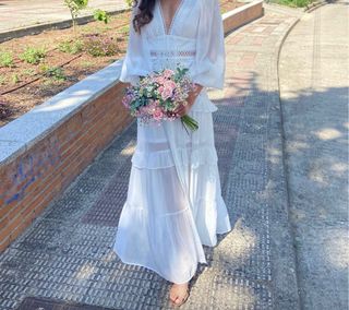 Vestido blanco boho largo (novia, evento) S 36