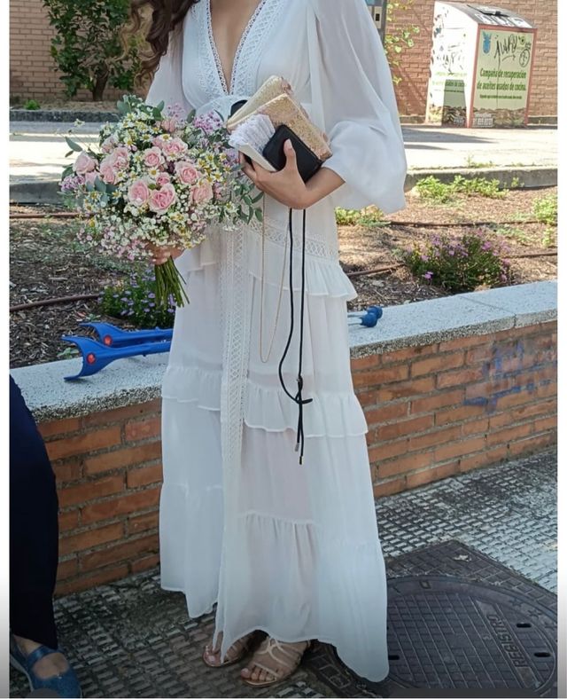 Vestido blanco boho largo (novia, evento) S 36