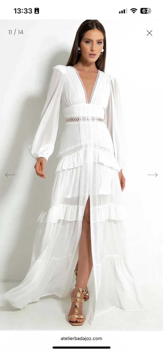 Vestido blanco boho largo (novia, evento) S 36